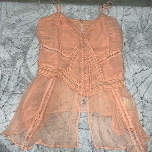 Free people peach spaghetti strap flowy blouse